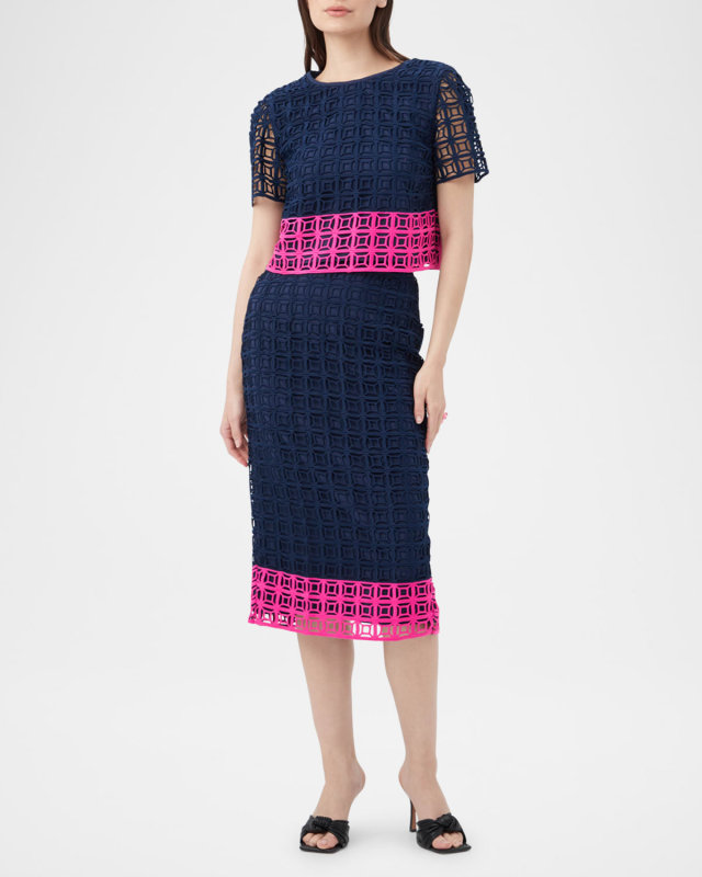 Dita 2 Colorblock Lace Midi Pencil Skirt